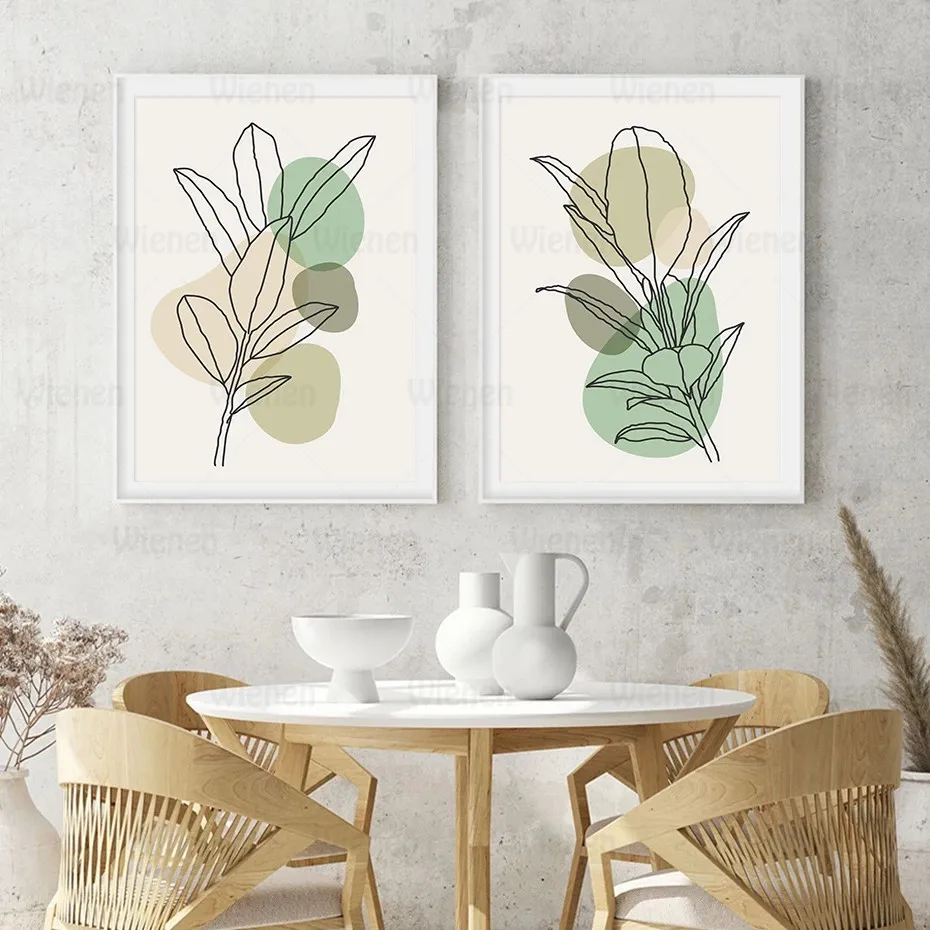 

Abstract Leaves Geometry Green Nordic Posters Canvas Painting Wall Art Print Picture for Living Room Interior Home Decoration