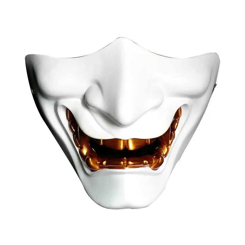 Faroot Halloween Uppeer Half Face Resin Airsoft Mask Cosplay Evil Demon Monster Kabuki Samurai Hannya Costume - Цвет: Белый