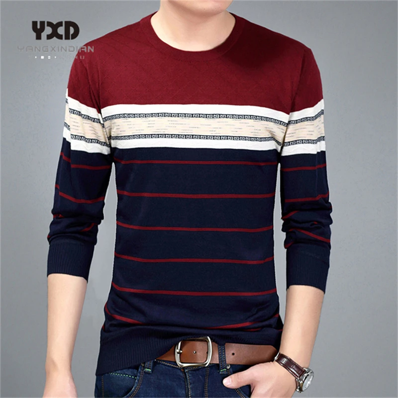 2020 New men clothes fashion casual wear social fitness bodybuilding striped T-shirt men's T-shirt sweater men pullover camisa