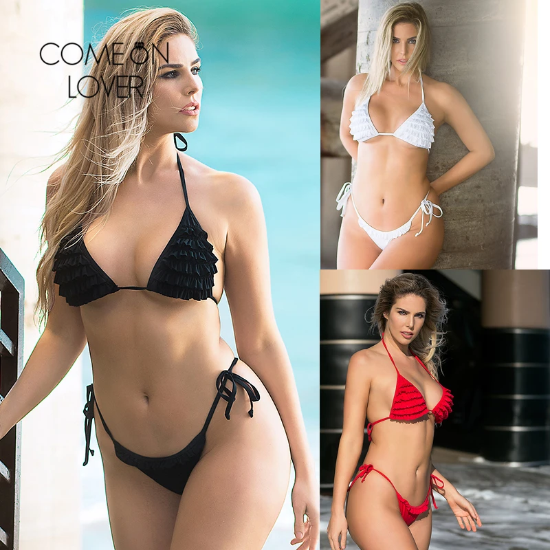 

Comeonlover микро бикини сексуальные 2020 Mujer с оборками однотонные стринги бикини 2 шт Бандаж бикини комплект купальник женский купальник DYE3430