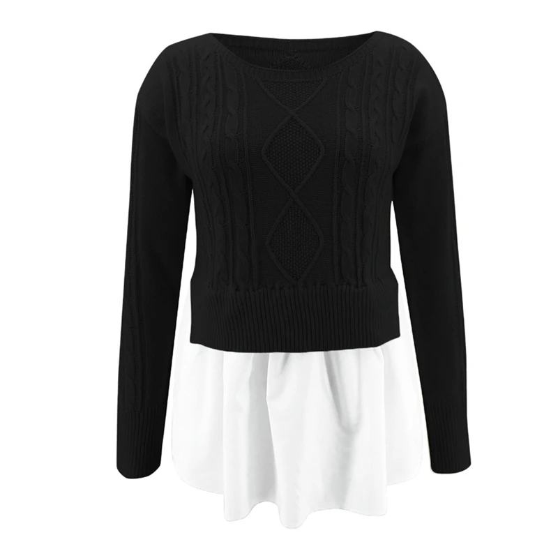 

Women's Fashion Casual Round Neck Knit Feature Stitching Ruffle Sweater