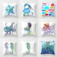 watercolor sea themes throw pillow case starfish octopus mermaid crab cushion covers for home sofa chair decorative pillowcase
