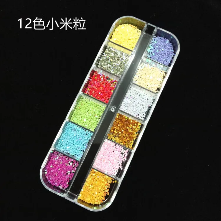 

12 Grids/Set Mixed size Nail Glitter Flakes 3D Sequins Paillette Powder Charm Nail Art Decoration Manicure tools