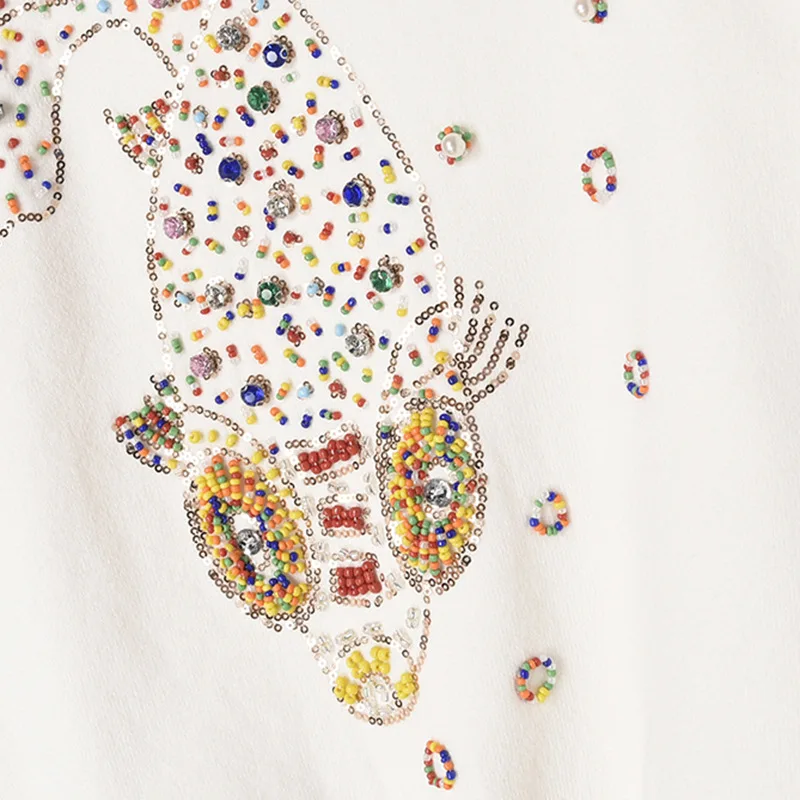 2018 Autumn Winter Fashion Women Sweater with Goldfish Pattern By Hand Made Beadings Long Sleeve O-neck Pullover Kawaii | Женская одежда