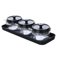 045 kitchen simple seasoning pot set with tray 3pcsset seasoning box with spoon condiment storage container kitchen tool