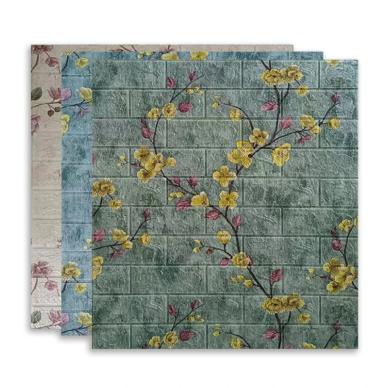 3D Brick Wallpapers Peach Blossom Pattern Foam Panel Chinese Style for Living Room Wall Decor Waterproof Self-adhesive Sticker |