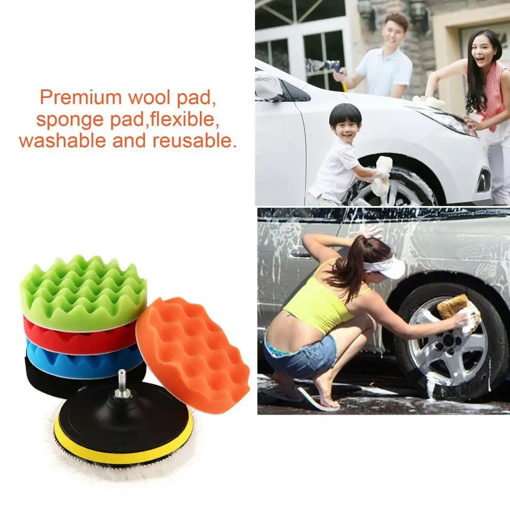 

Multiple Pieces of Set Portable Polishing Pads Sponge and Woolen Wave Polishing Waxing Buffing Pads Kits with Drill Adapter