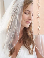 white lvory 1 tier fingertip wedding veils crystal pearl bridal veil with comb bridal accessories