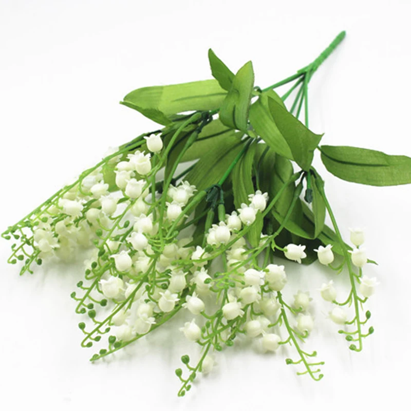 

7 Branch White Artificial Lily of the Valley Flower Gift Silk Fake Flower Lily Bouquet for Home Office Wedding Party Decor Flore