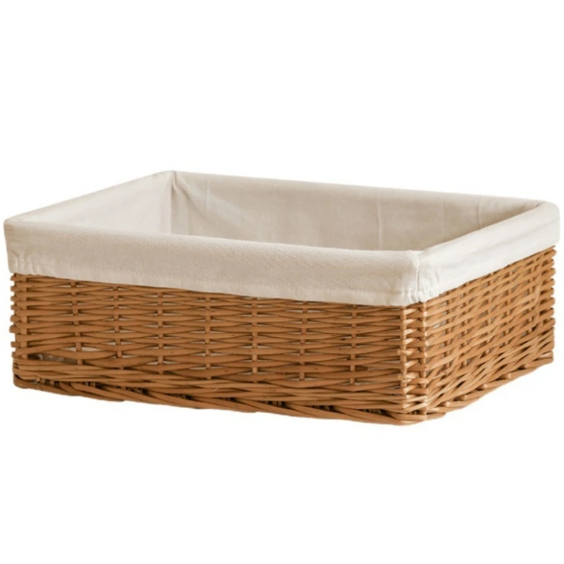 

Handmade Rattan Storage Baskets Woven Home Decorative Shelf Container Storage Bins Small Items Organizing Basket with Linning