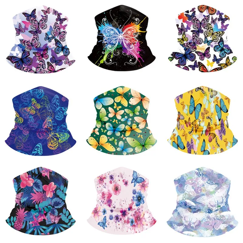 

Sun Protection scarf Unisex Ice Silk Butterfly Print Scarves Summer Outdoor Mask Windproof Dustproof Ring Scarves