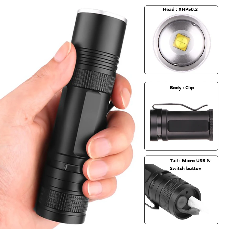Самый мощный светодиодный фонарик XLamp xhp50.2 с usb масштабируемый фонарь улучшенный
