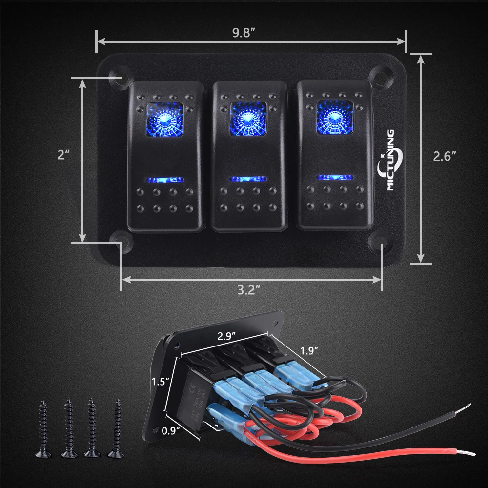 MICTUNING 3 Gang Rocker Switch Panel 12V 24V 5 Pin On Off Toggle With Blue LED Light For Car Truck Boat Marine ATV UTV | Автомобили и