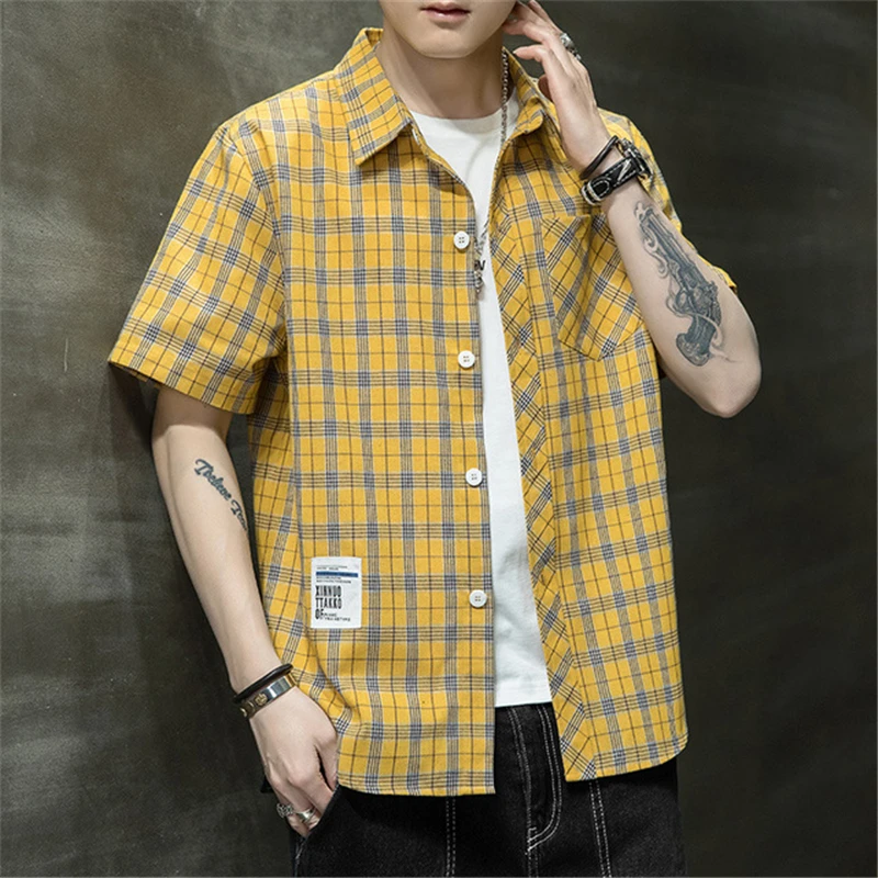 

FOJAGANTO Summer Mens Striped Loose Short Sleeve Casual Buttons Shirt Loose Men's Comfortable Stylish Simple Work Shirt