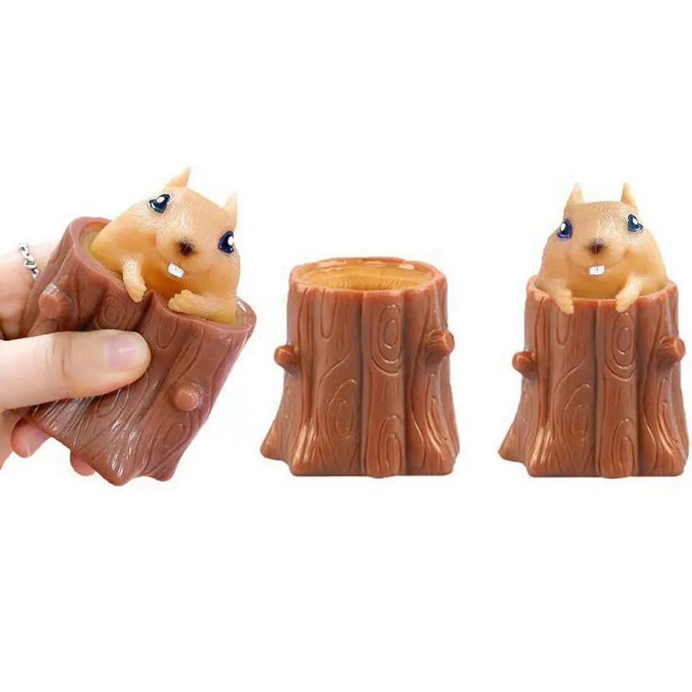 

Squeeze Squirrel Cup Children's Toys, Evil Decompression Tree Stumps,Rubber Fidget Toys,Cute Miniature Telescopic Pen Holders, W