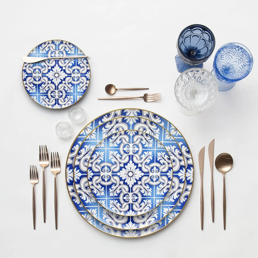 

Blue dinner plates tableware dish and plates sets dessert plates