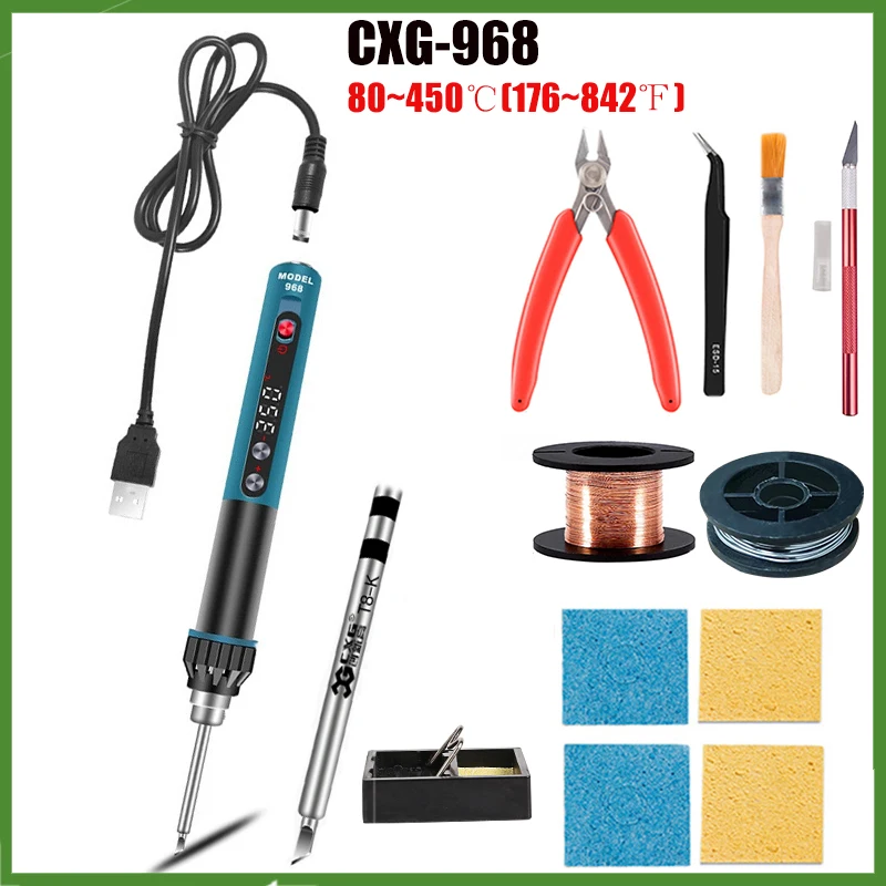 

Комплект мини-паяльника CXG 968 USB, паяльник с регулируемой постоянной температурой, ЖК-дисплей, инструменты для сварки и ремонта