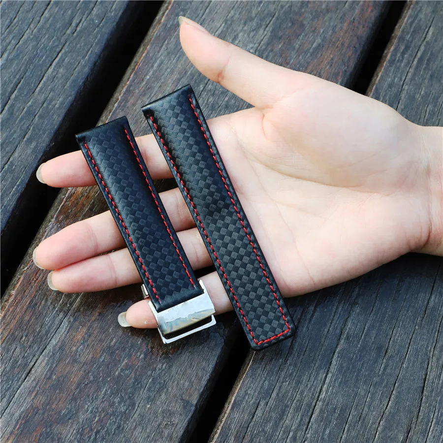 Ремешок из натуральной кожи для наручных часов 22 мм черный красный браслет с