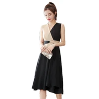 spring and summer new 2021womens fashion v collar sleeveless color matching dress temperament shrink waist show thin chic dress