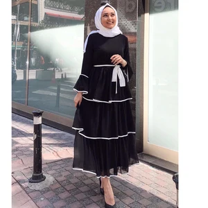 Abayas For Women Elegant Cake Dresses Round Collar Flared Sleeve Slim African Femme Long Vestidos Party Gowns Islamic Clothing
