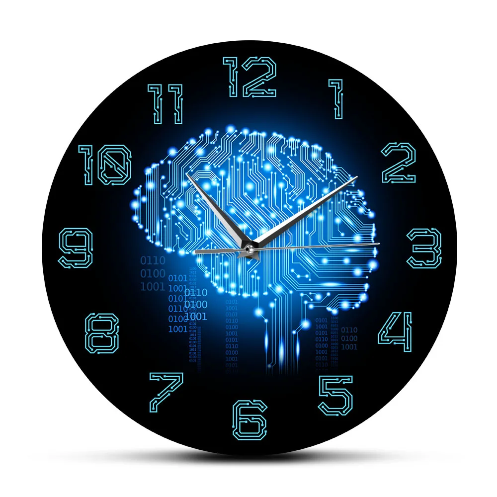 ساعة حائط برمز ثنائي ، فن ذكاء الدماغ ، حركة صامتة ، ديكور مكتب الشركة ، لوحة دائرة كهربائية فن المهوس