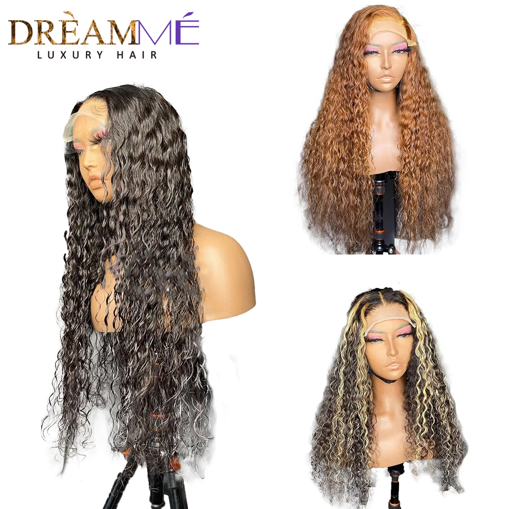 

Highlight Kinky Curly 13x4 Lace Front Human Hair Wigs Deep Curly Honey Blonde T Part Brazilian Lace Closure Wig 150% Density