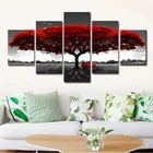 5 панелей, абстрактная красная картина маслом на холсте с изображением дерева, плакаты и принты, пейзаж, настенные картины, домашний декор на стену без рамки