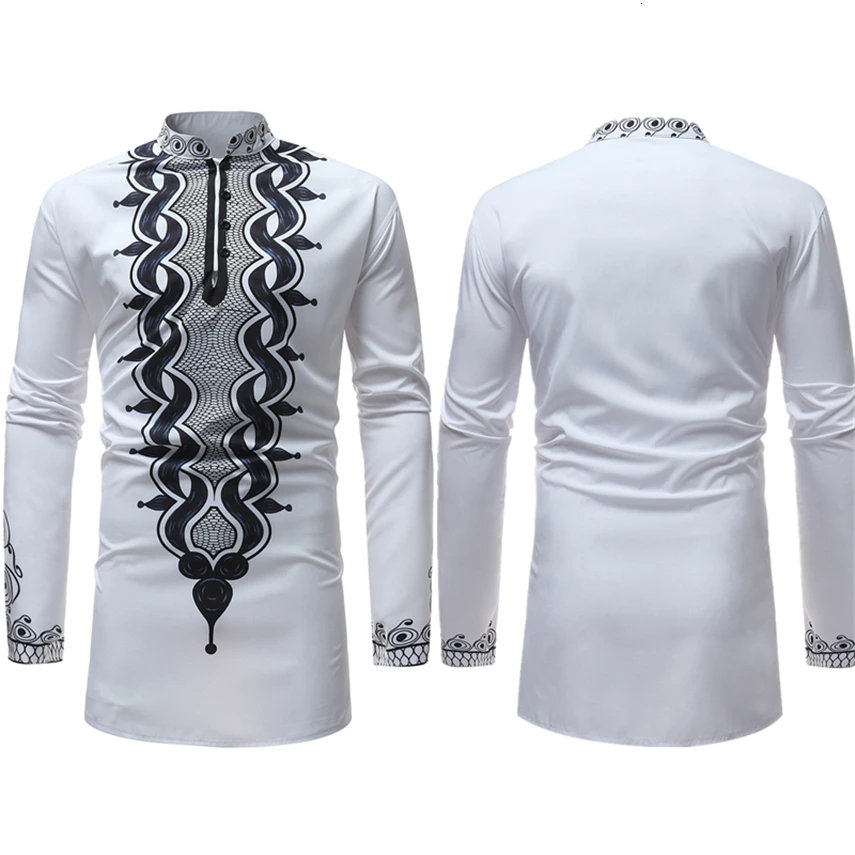 Новая африканская одежда для мужчин с богатым принтом Bazin длинным рукавом 2019