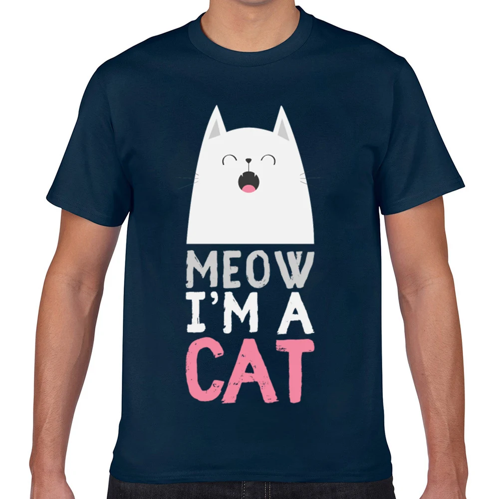 Мужская хлопковая футболка с надписью meow im a cat easy|Мужские футболки| |