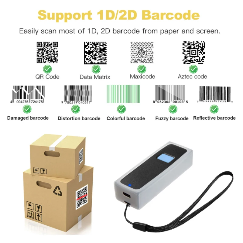 QRcode 2D CMOS портативbluetooth сканер і штрих-код қалта инвентаризациясы Автоматты