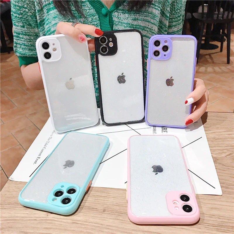 

Luxury Camera Protection Glitter Phone Case For iPhone 11Pro MAX XR X XS MAX 7 8 6 6s Plus Soft TPU Candy Color Frame Back Cover