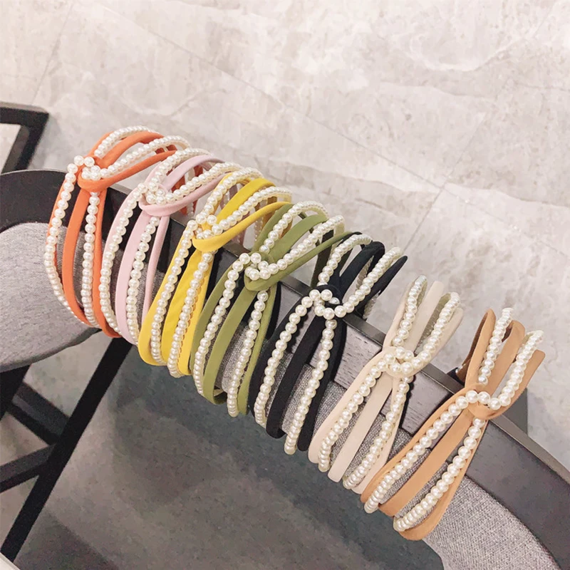 Ободок для волос с жемчугом Женский обруч перехлёстом и узлом широкий аксессуары