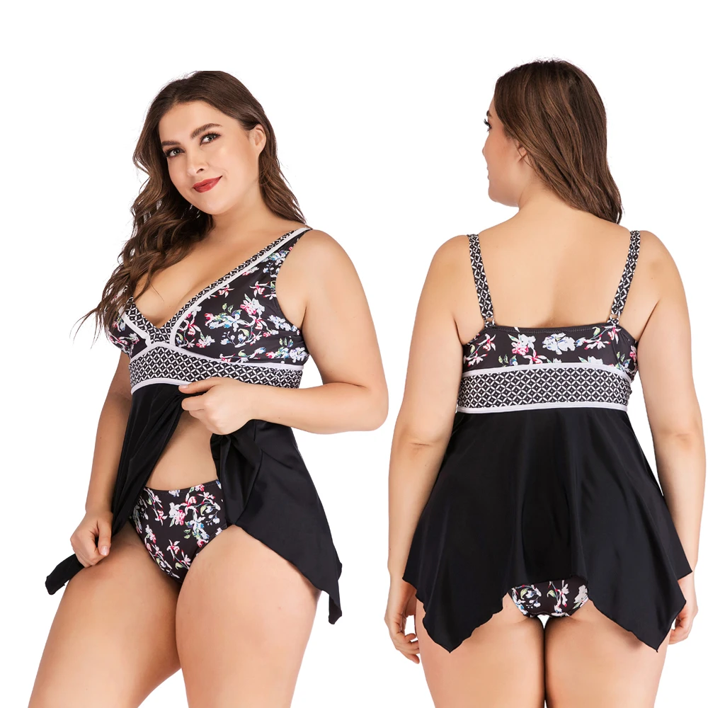 4XL 5XL танкини больших размеров комплект женское купальное платье с принтом