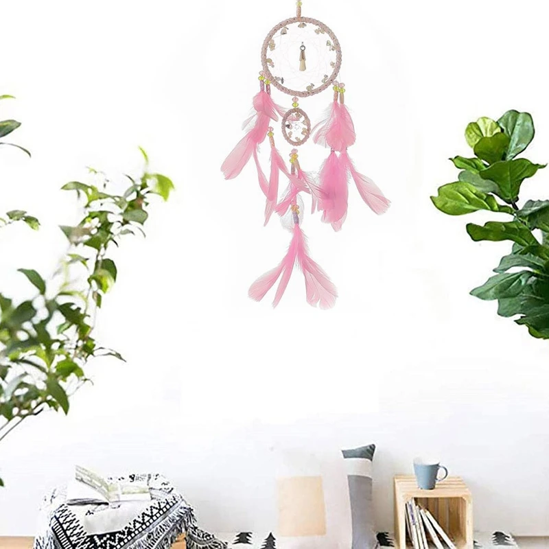 

Handmade Dream Catcher Net with Feathers Wall Hanging Dreamcatcher Craft Gift Christmas Decoration for Home 50cm