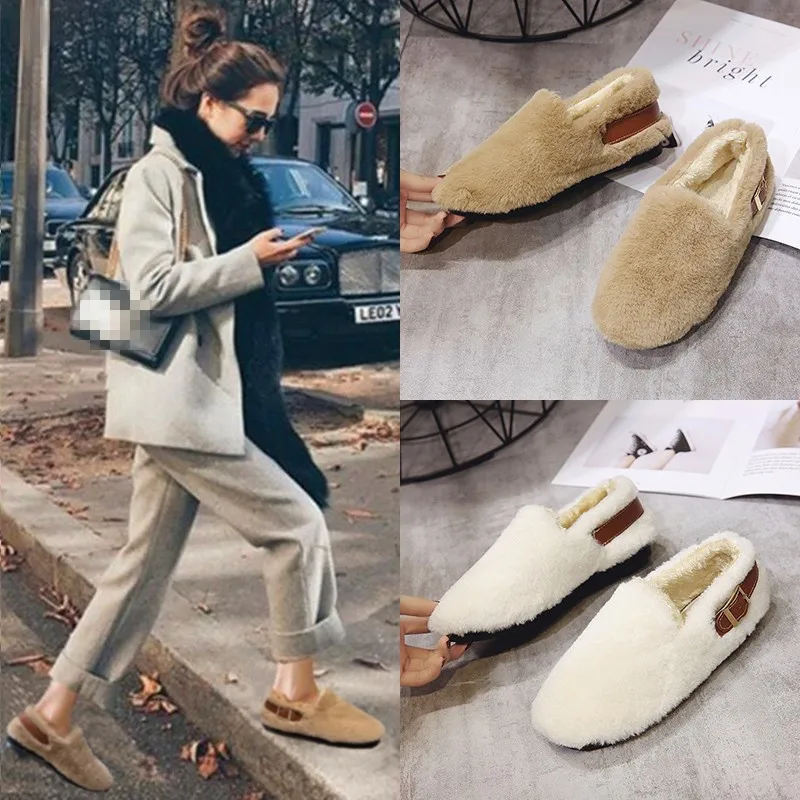 

Shoes Woman 2021 Modis Female Footwear Loafers Fur Round Toe Casual Sneaker Autumn All-Match New Cute Dress Moccasin Winter