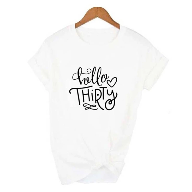 

Women Casucal Tshirt Hello Thirty Shirt 30th Birthday Funny Graphic Letter Print Loose Short Sleeve New Summer Top Gifts Clothes