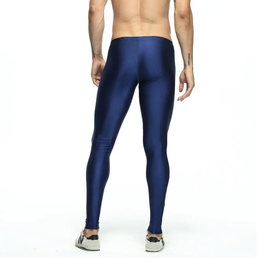 Sexy casual Compress Fitness Long Johns Shapewear Men's Stretch Workout Nylon solid Silver Tights Lounge Pants Home and Out Door | Мужская