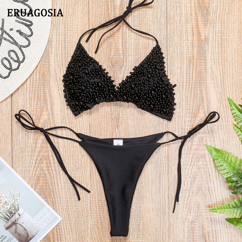 

Sexy Pearl Bikini Set 2020 Swimwear Women Padded Two Pieces Swimsuit G-string Bikini Halter Bathing Suits Beachwear Biqinis