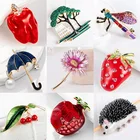Новая модная эмалированная Брошь Стразы в виде животных, растений, фруктов, граната, зонта, жемчуга, Женский значок, брошь на шарф, костюм, ювелирные изделия, подарки