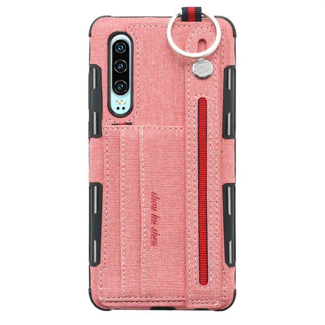 Розовый Металлическое кольцо держатель для huawei P30 Lite чехол Funda huawei P30 Pro Чехол карточка из ткани слот задняя крышка huawei P20 Lite чехол 20 P 30 Pro - Цвет: Розовый