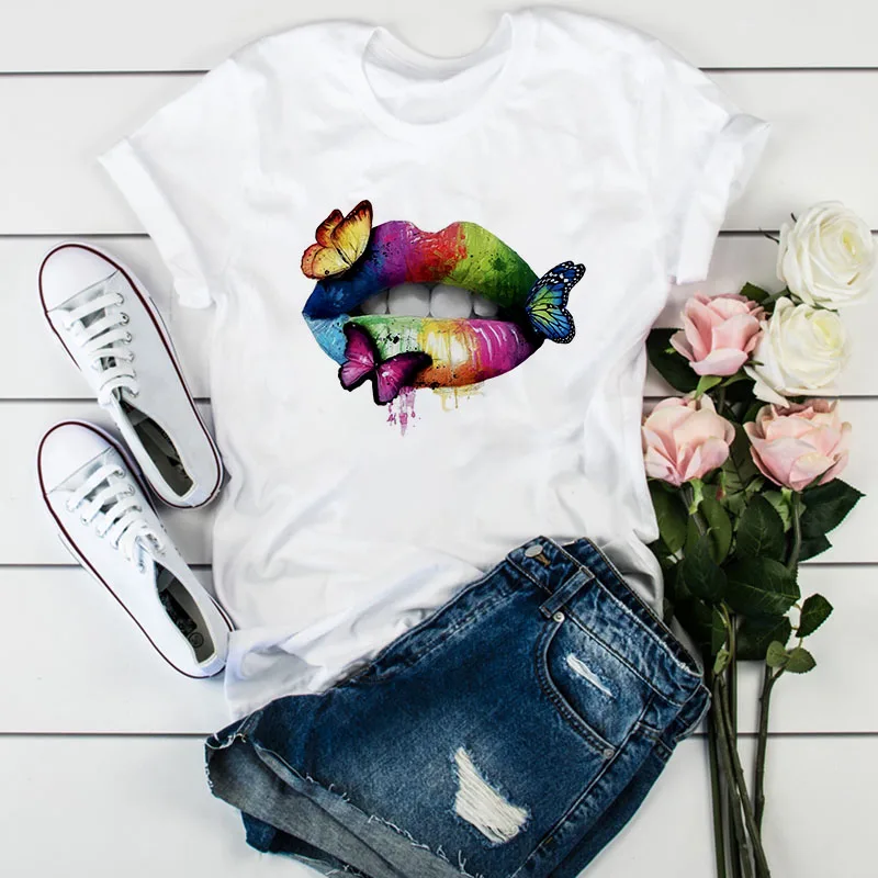 Футболка женская с принтом бабочек коротким рукавом | Женская одежда