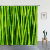 green bamboo shower curtains set wall hanging bathroom decor natural scenery luxury polyester fabric bathtub screen with hooks