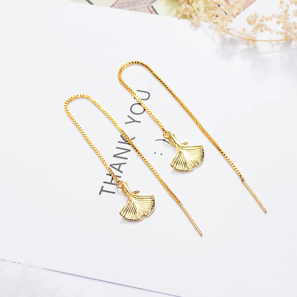MEETSOFT 925 Sterling Silver Prevent Allergy Drop Earrings for Women Trendy Design Small Ginkgo Biloba Jewelry Gift | Украшения и