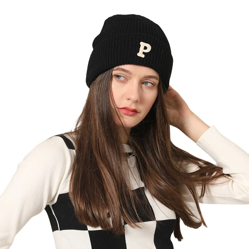 

Winter Hats Women Men Beanies Knitted Solid Cool Hat Female Autumn P Letter Bonnet Caps Warm Soft Casual Cap