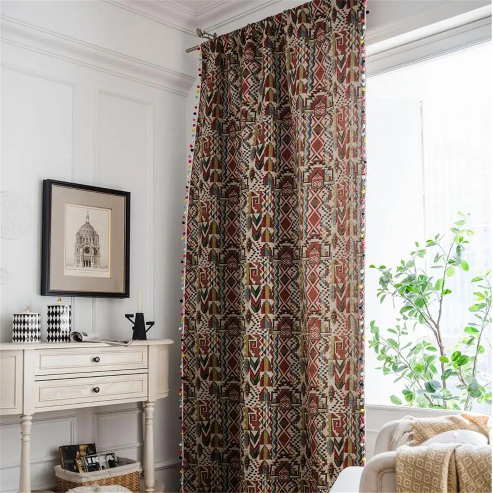 

1.5M Width Bohemian Geometric Printed Curtain Modern Polyester Printed Window Treatment Drapes for Living Room Bedroom