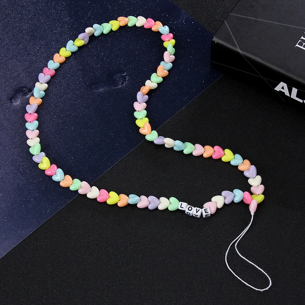 Геометрической формы сердца круглые акриловые бисерные мобильный телефон цепи