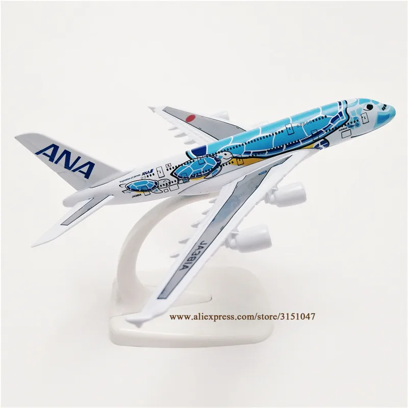 Blue 16cm Air Japan ANA Cartoon Sea Turtle Airbus A380 Airways Airlines Metal Alloy Airplane Model Plane Diecast Aircraft images - 6