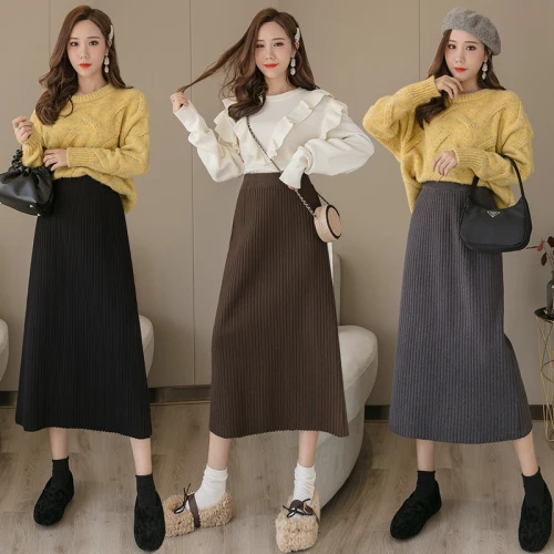 Элегантная прямая трикотажная Женская юбка с высокой талией весна 2020 Корейская