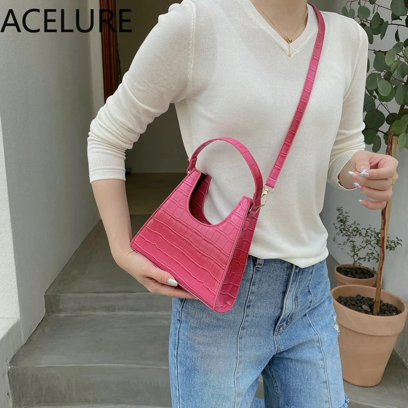 

ACELURE Pink Green Alligator PU Leather Elegant Ladies Satchels Shoulder Bags for Women High Quality 2021 Fashion Small Handbags