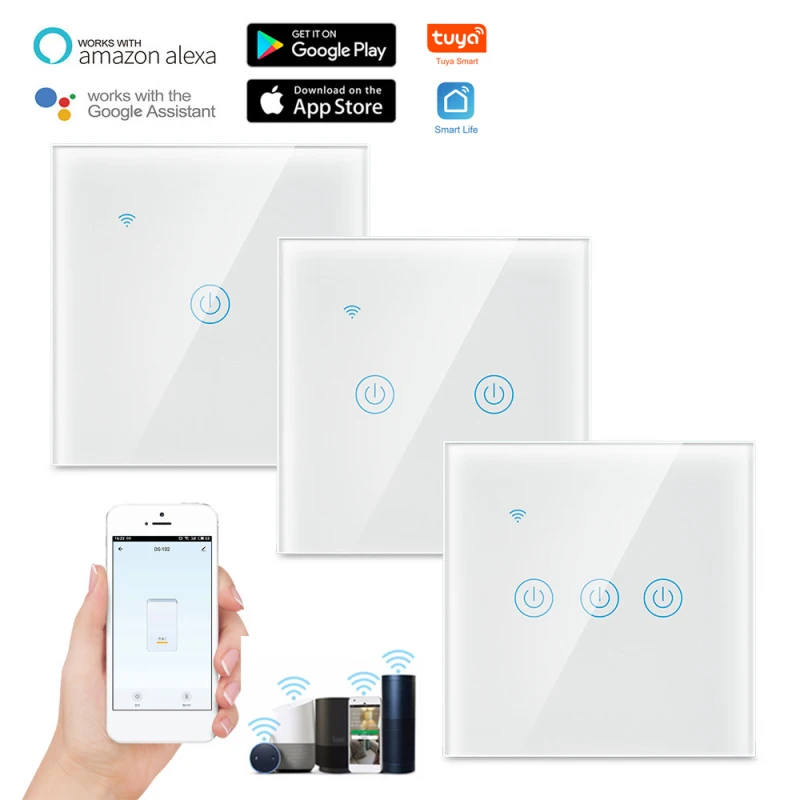 

Tuya WiFi Smart Light Switch EU/UK Touch 1/2/3/4 Gang Switch 170-240V Works With Alexa And Google Home Assistant Smart Home